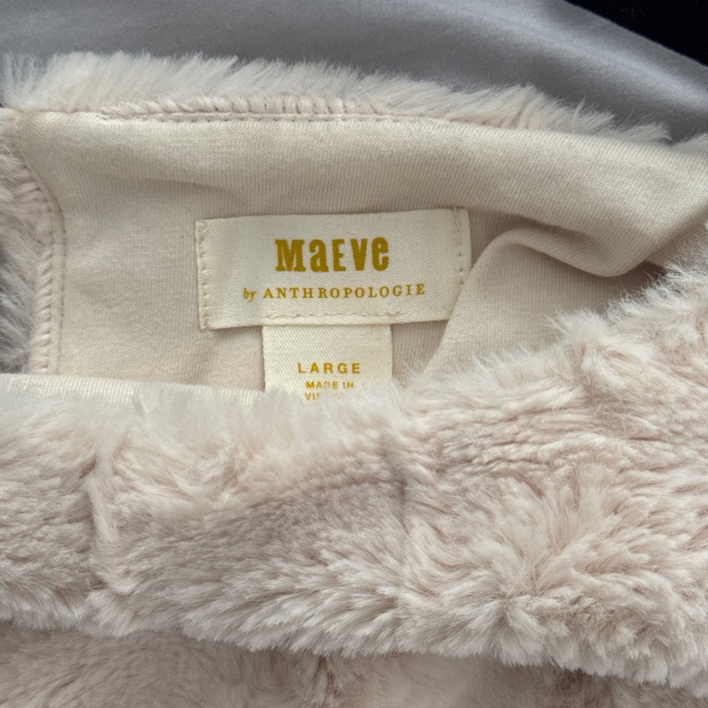 Anthropologie Maeve Fabulous Faux Fur Muscle Tank Top Cream Cottagecore Large - Picture 4 of 7